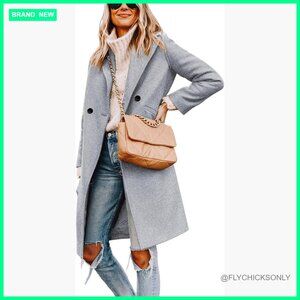 Wool Blend Pea Coat Mid-Long Notch Lapel Single Breasted Trench